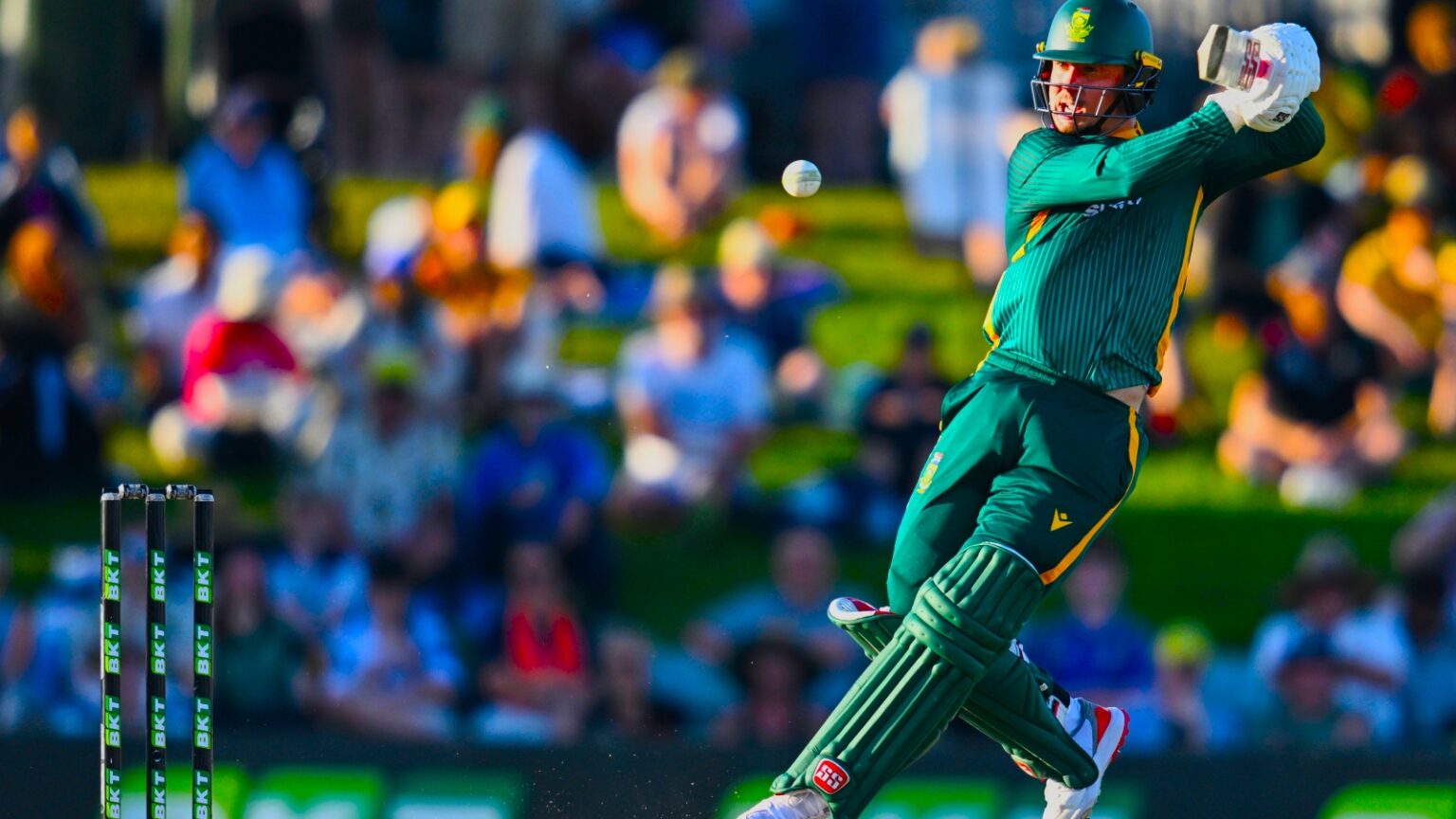 Matthew Breetzke of South Africa bats during the one-day international between Australia and South Africa at Cazaly